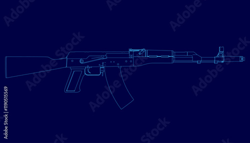 Blue screen with a gun on it. Side view. Vector illustration.