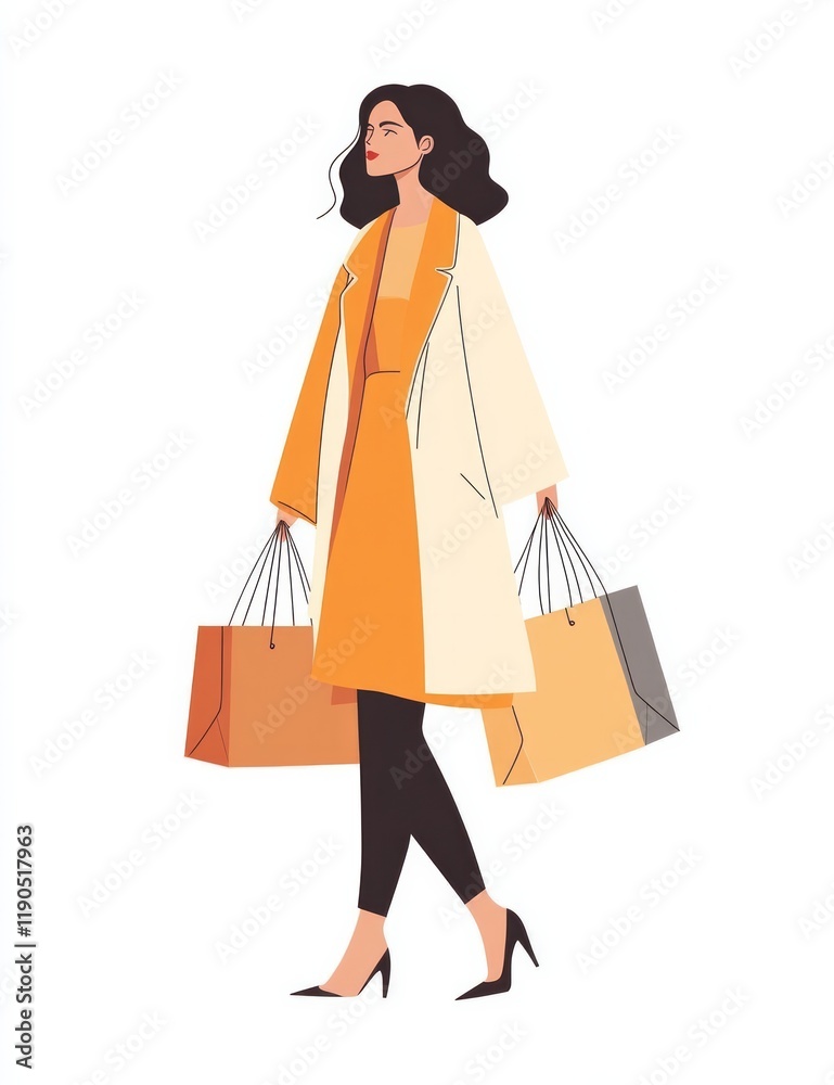 A woman holding shopping bags flat vector with white background. A woman holding shopping bags flat vector with white background.
