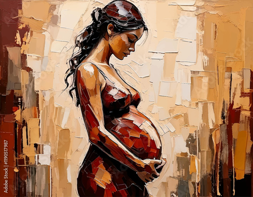 Pregnant woman painting, oil paint wall art drawing