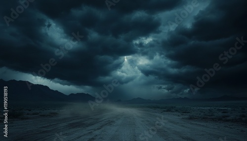 Dark desert landscape with cloudy sky  ideal background for mysterious product presentation