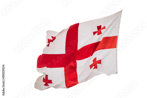 Bild auf Leinwand Georgian flag in wind on the sky background.