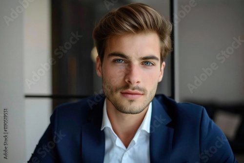 The Charming Charisma of a Handsome Caucasian Man: Business Presentation Mastery photo