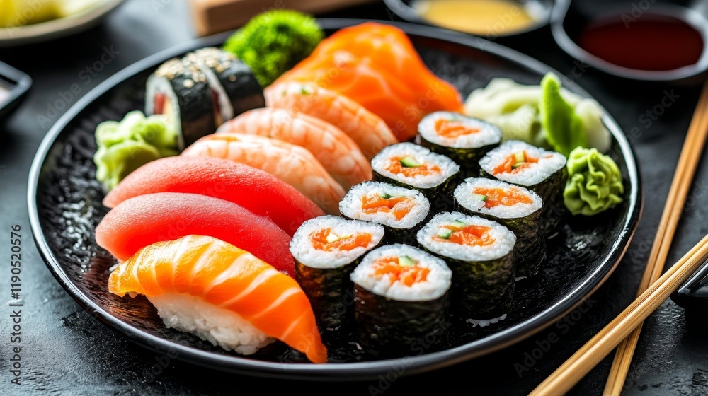 A Colorful Sushi Platter with Fresh Seafood A Colorful Sushi Platter with Fresh Seafood