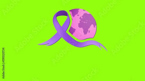 Cancer Awareness Ribbon Forming Symbol Animation with isolated on green screen