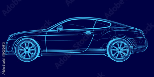 Blue car with a stripe on the side. The car is shown in a blue color scheme