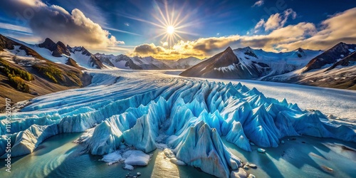Close-Up Aerial View of a Snow-Covered Glacier, Icy Texture, Glacial Ice, Arctic Landscape