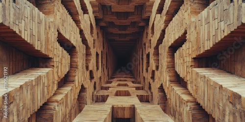 wall of bricks neatly arranged symmetrical 3d