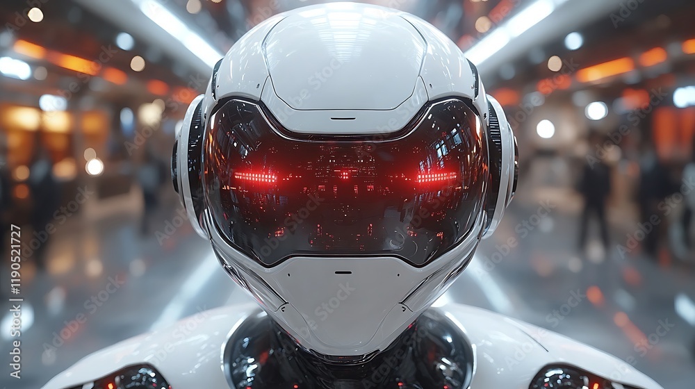 Futuristic Robot Head in Modern Setting Futuristic Robot Head in Modern Setting