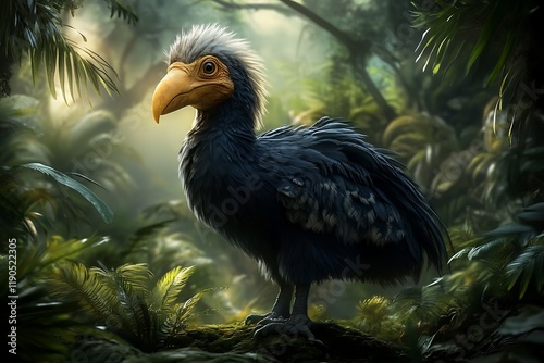  Dodo Bird in Lush Tropical Forest Habitat. photo