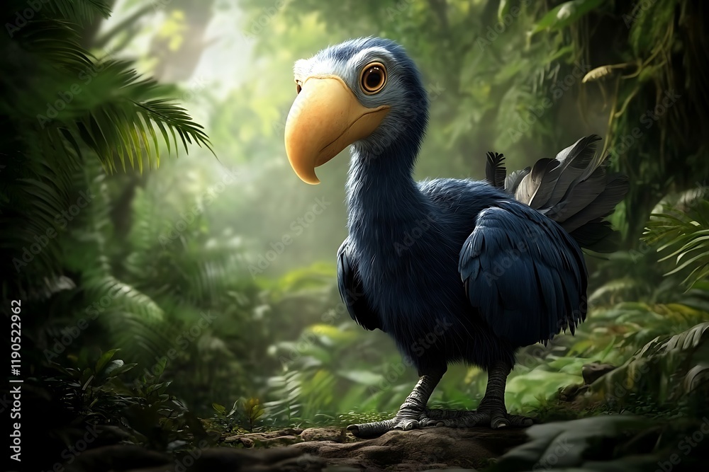 Obraz premium Dodo Bird in Dense Tropical Forest Habitat.