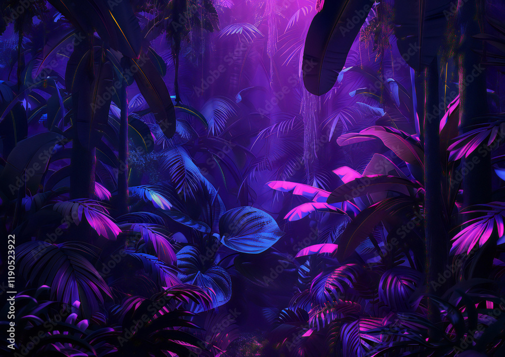 Fototapeta premium urreal Neon Jungle Scene with Vibrant Colors and Lush Foliage