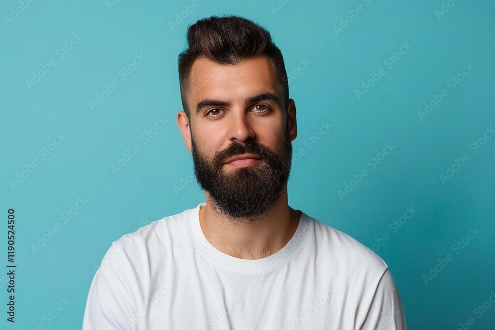 Handsome Caucasian Man with Beard: Clean and Minimalist Background Design Handsome Caucasian Man with Beard: Clean and Minimalist Background Design
