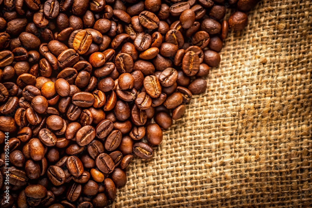 Aromatic Roasted Coffee Beans Macro on Burlap - Rich Coffee Texture Stock Photo Aromatic Roasted Coffee Beans Macro on Burlap - Rich Coffee Texture Stock Photo