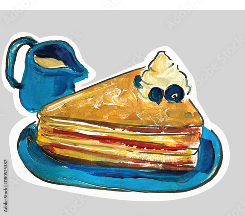 hand illustration of sweet honey cake with a cream