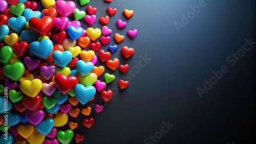 Colorful Hearts on Black Background - Romantic Love Design Stock Photo
