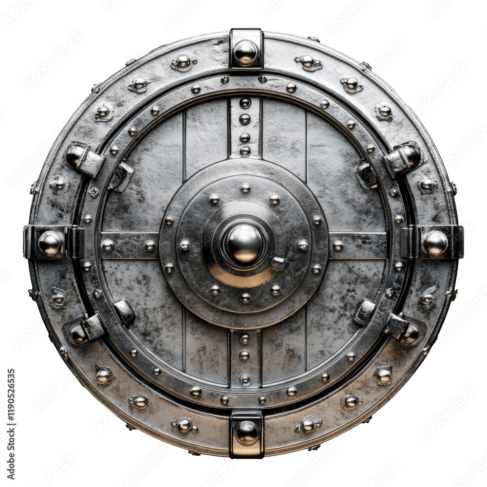 Fototapeta premium Isolated 3D Metal Vault Door Design on White Background