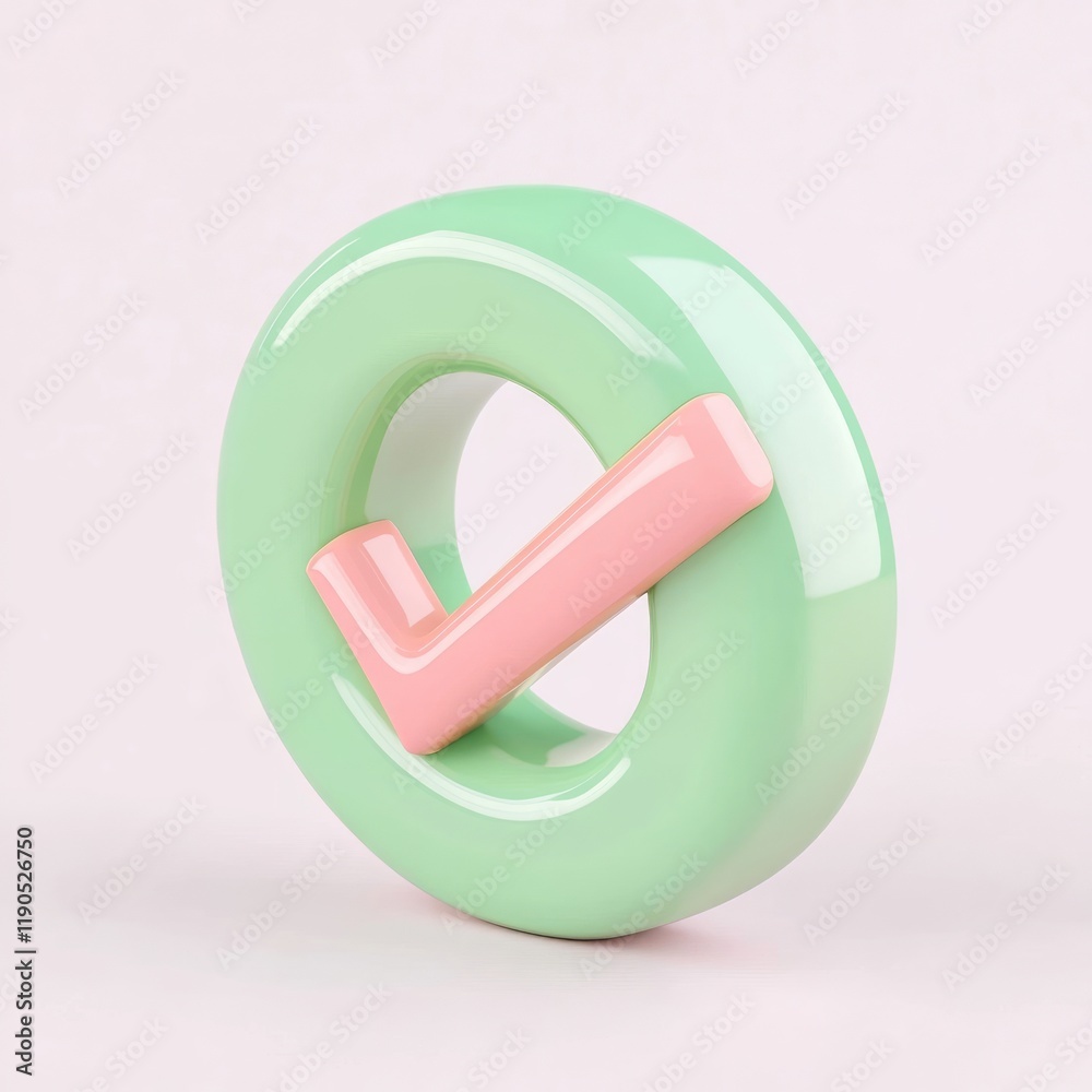 3D check mark symbol in pastel colors on a light background. 3D check mark symbol in pastel colors on a light background.