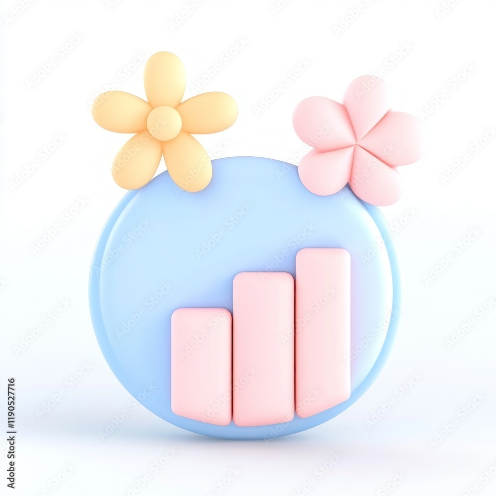 Fototapeta premium Colorful graphic of a growth chart with flowers on a blue background.