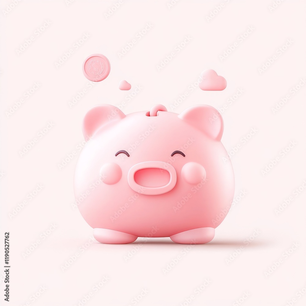 Cute pink piggy bank with joyful expression and heart-shaped elements. Cute pink piggy bank with joyful expression and heart-shaped elements.