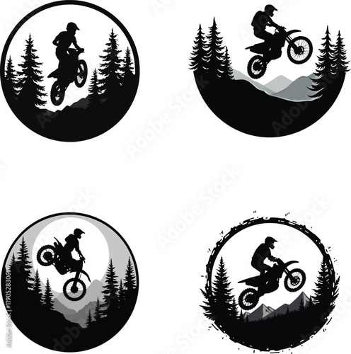 Silhouette design motocross icon logo vector illustration set collection with white background