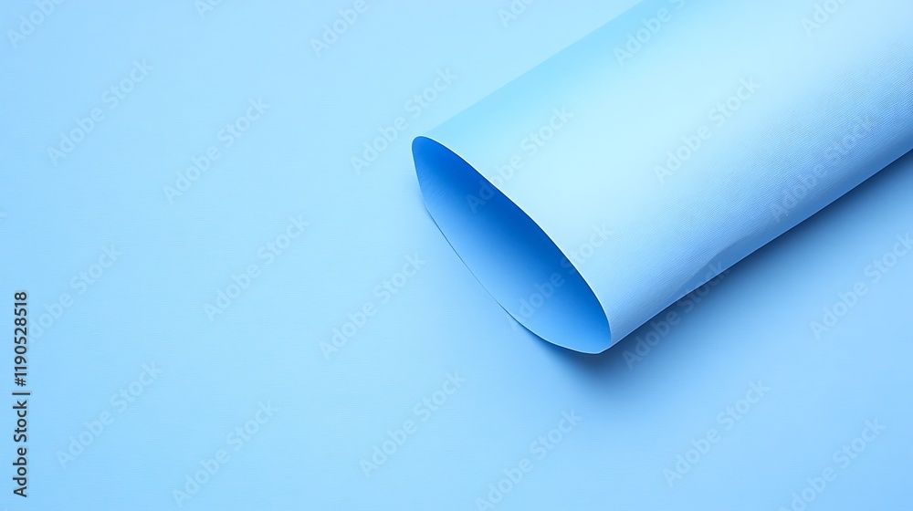 Rolled Light Blue Paper on a Flat Surface Rolled Light Blue Paper on a Flat Surface