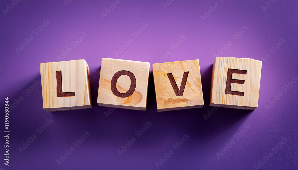 Obraz premium Love on Purple Background with Gold Confetti