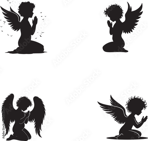 Silhouette design set of baby angle icon logo vector illustration with white background
