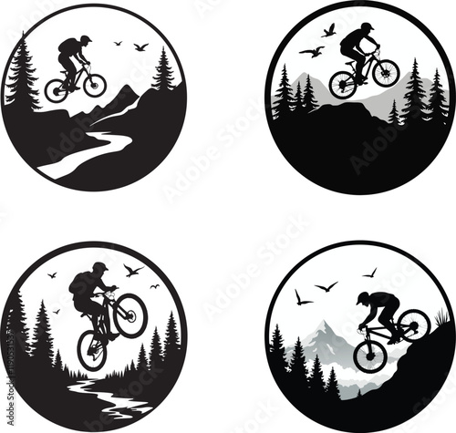 Silhouette design Mountain bike icon logo vector illustration set collection with white background photo