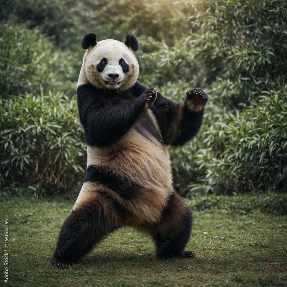 Obraz premium A panda doing a kung fu pose.