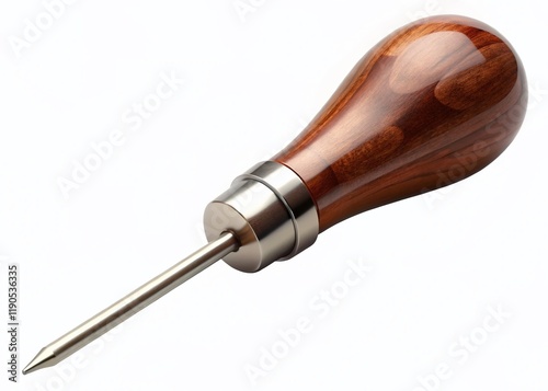 Dark Wood Handled Awl: Tailor's Tool - 3D Render Isolated on White Background