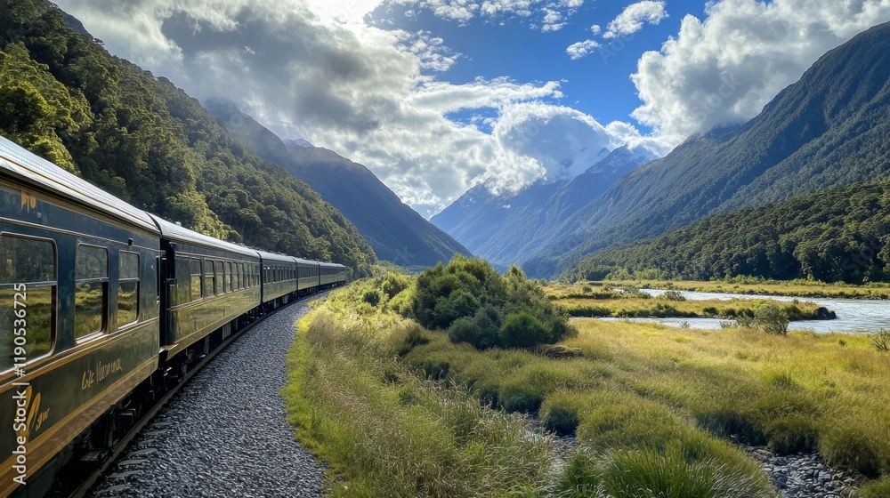 Naklejka premium Luxury Train Journey Through Majestic Mountains