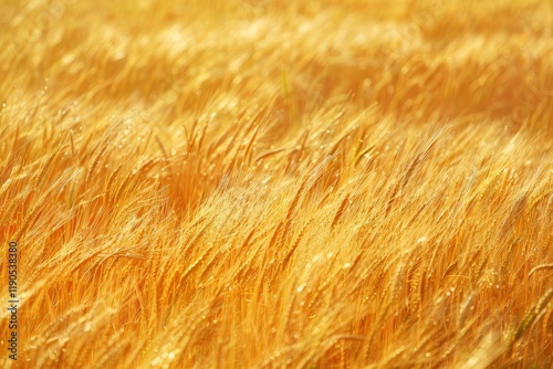 A close-up view of a golden wheat field swaying gently in the wind, A field of golden wheat swaying in the wind