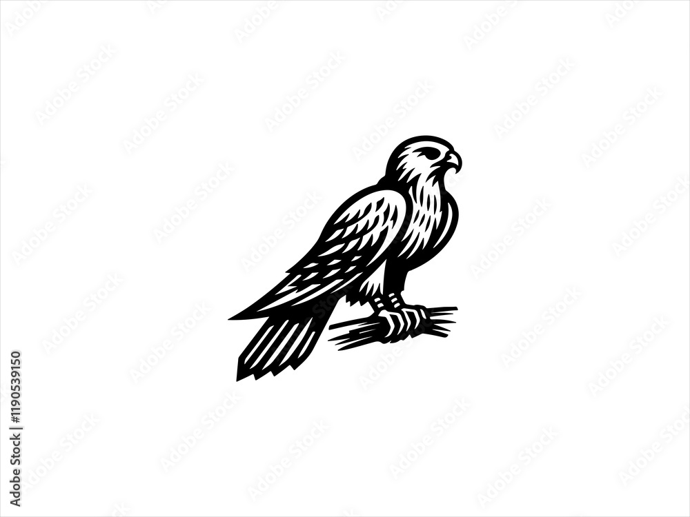 Obraz premium Black and White line art falcon design vector,,,,