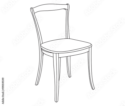 Chair isolated on white, Line art cartoon chair 