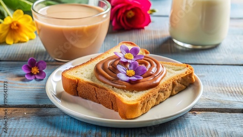 Delicious Toast with Ovaltine, Condensed Milk & Decorative Flower photo