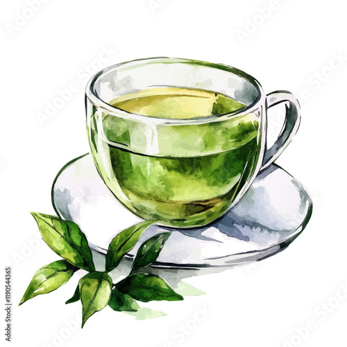 A watercolor of Green Tea, isolated on a white background. Green Tea vector.

