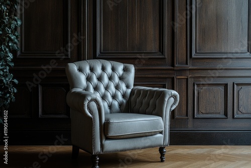 Chair in front of wooden panel