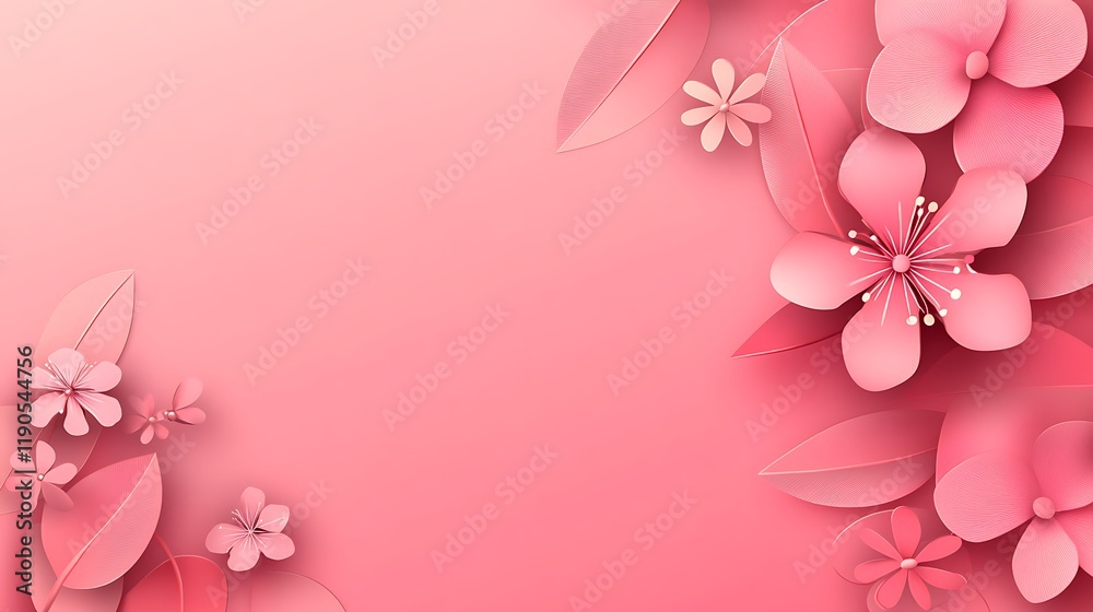Pink Floral Design with Paper Flowers and Leaves Pink Floral Design with Paper Flowers and Leaves
