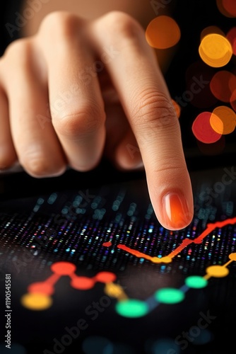 Analyzing financial trends office digital interface data visualization close-up insightful metrics