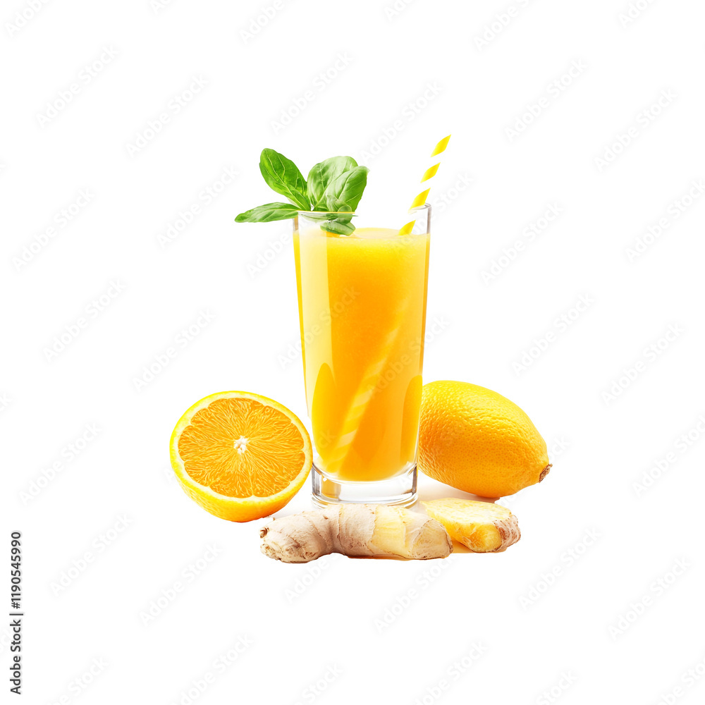 Fototapeta premium Refreshing Orange Ginger Lemon Detox Drink transparent on istocoated background