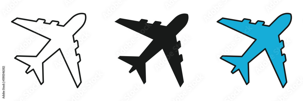 Obraz premium Vector airplane outline and colorful silhouette on white background