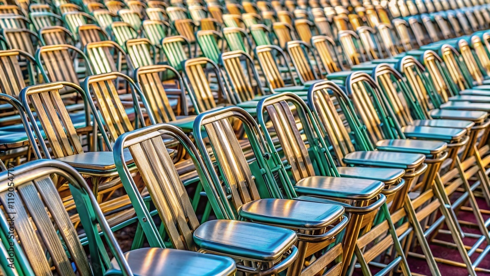 Fototapeta premium Bangkok Event Setup: Rows of Folded Chairs, Long Exposure Photography