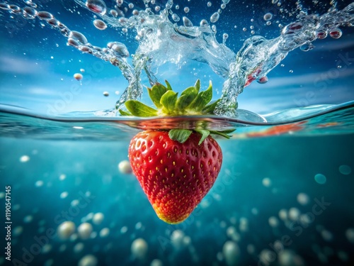 Double Exposure: Strawberry Splash - Vibrant Red Fruit Falling into Water