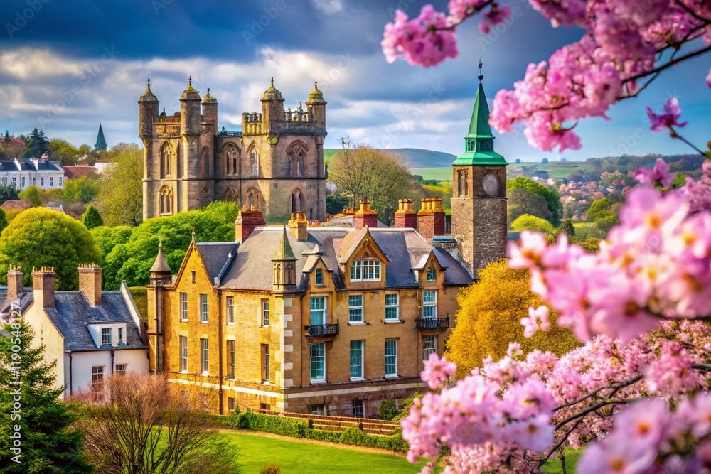 Obraz premium Bangor Castle & Town Hall Springtime Minimalist Photography - Northern Ireland