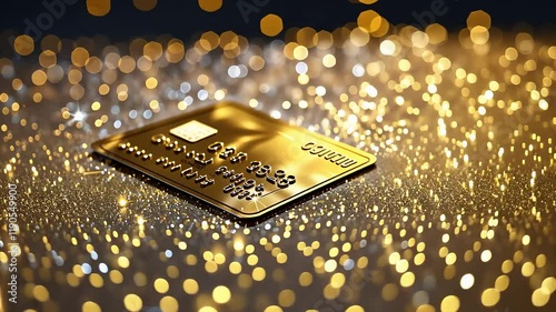 Luxury Gold Credit Card on Sparkling Glitter Surface, Highlighting Premium Financial and Exclusive Services


