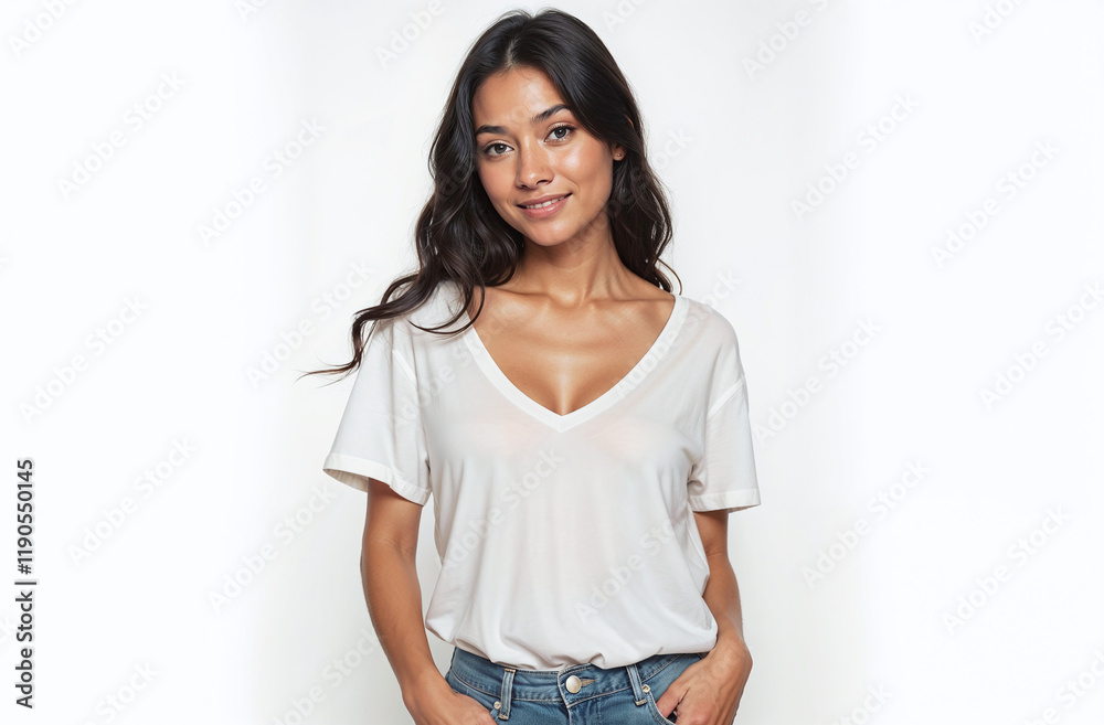 Pretty young woman wearing a casual outfit, isolated on a white background Pretty young woman wearing a casual outfit, isolated on a white background