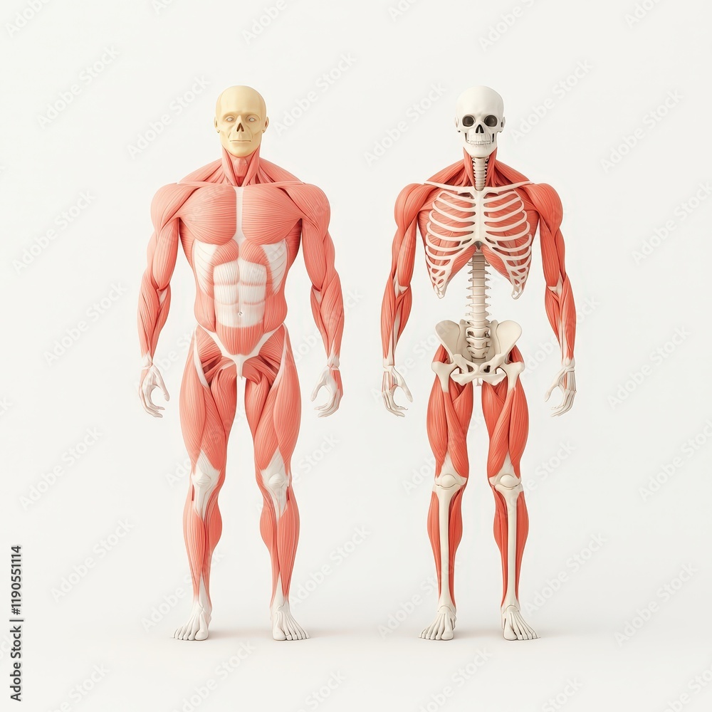 3D graph comparing muscle mass between young adults and elderly individuals on a neutral background.