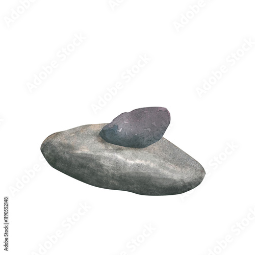 Stack of sea stones watercolor illustration. Hand drawn isolated on transparent background
