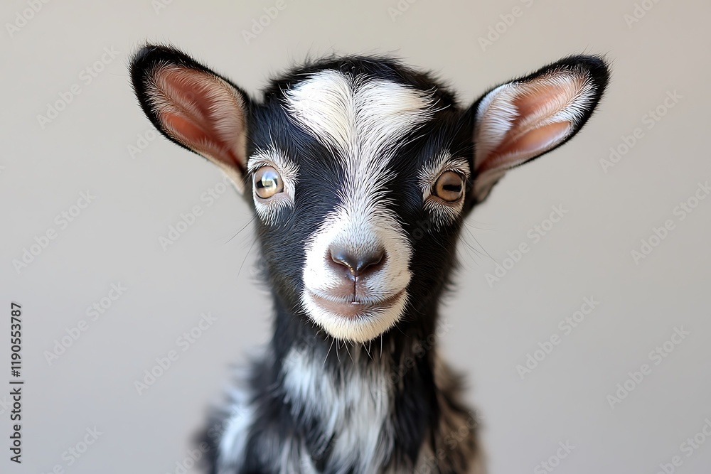 Adorable Black And White Baby Goat Portrait Adorable Black And White Baby Goat Portrait