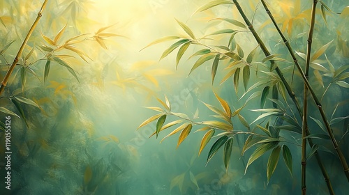 Bamboo is artistically rendered in a painting style, showcasing its natural beauty